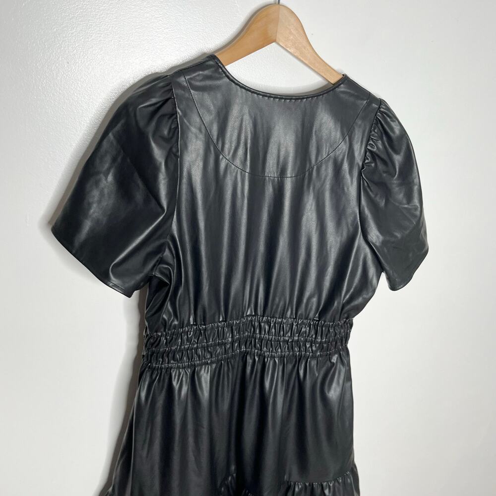 Anthropologie Somerset Faux Leather Mini Dress Womens Medium Black Pockets - Picture 9 of 12